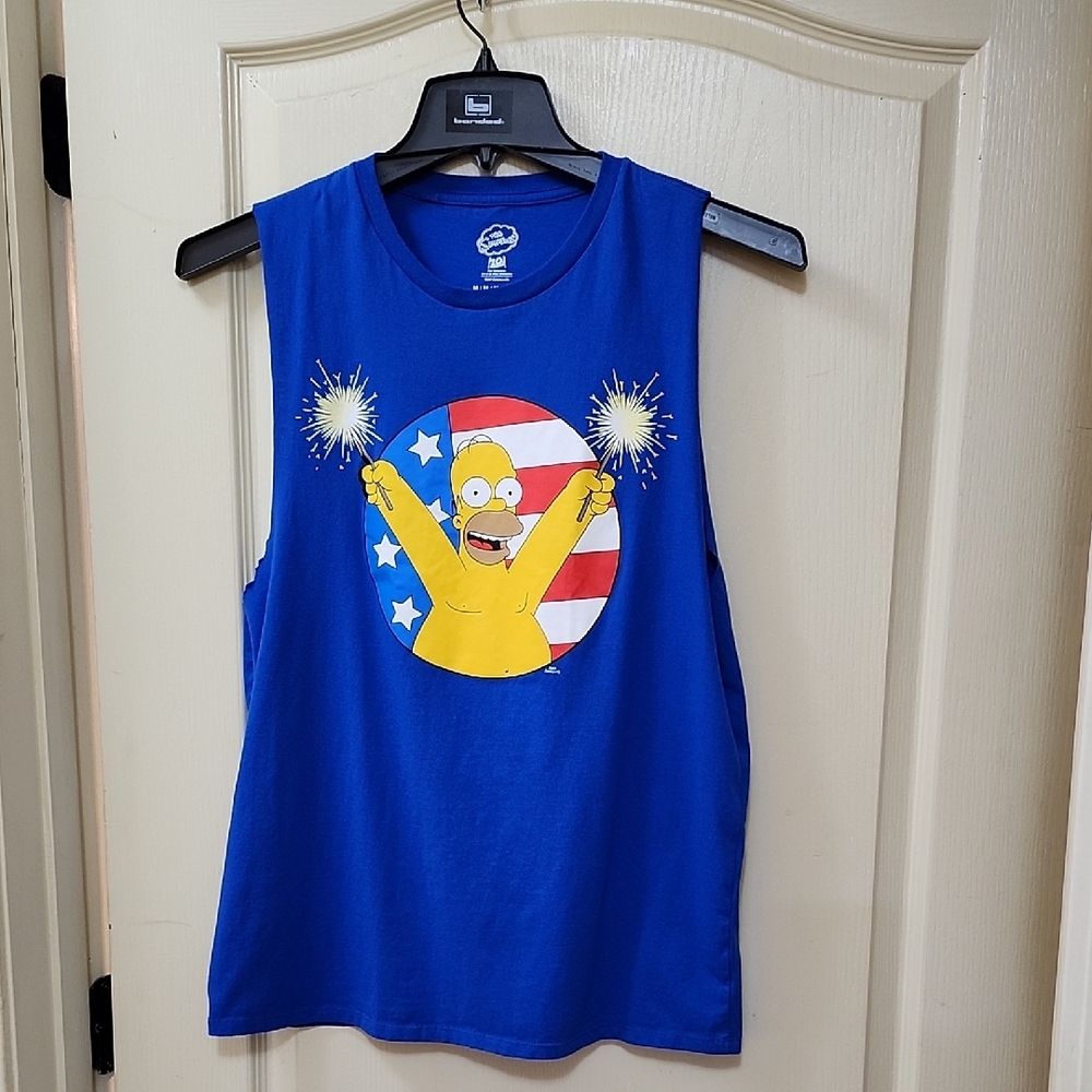 THE SIMPSONS HOMER WOOHOO! SPARKLERS PATRIOTIC GRAPHIC TANK TOP